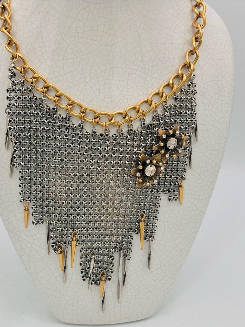 BCBGeneration Mixed Metal Mesh Bib Statement Necklace with Accents & Spikes